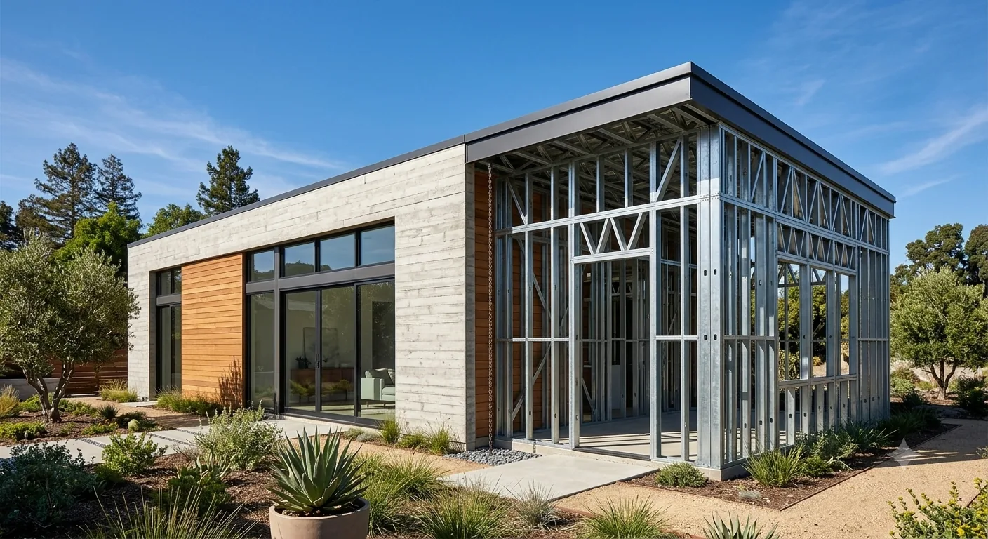 Light gauge steel frame ADU under construction in Los Angeles, non-combustible accessory dwelling unit